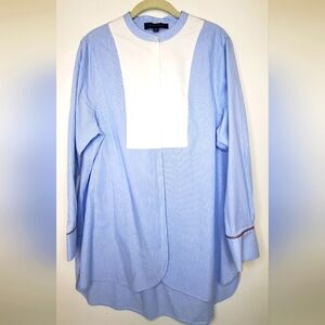 Tommy Hilfiger-Size M-Blue Striped Oversized Shirt Paneled In Whiye  At Front.